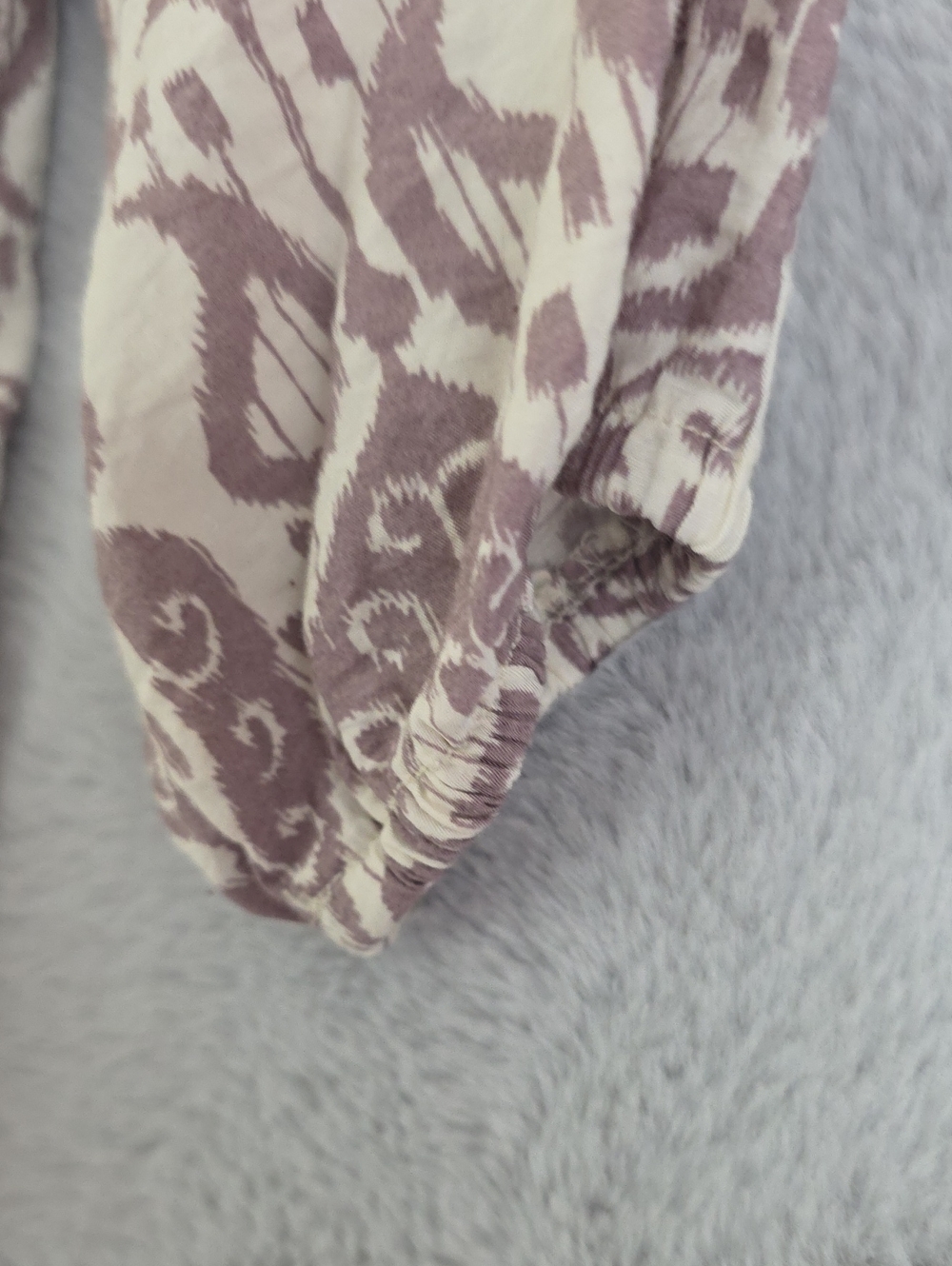 Fred David Women's 2X Ivory Taupe Ikat Print Blouse 3/4 Sleeve Split Neck Plus S - Picture 12 of 12